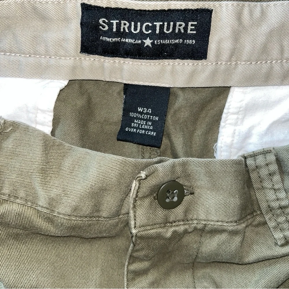 3 CHINO CLASSIC FIT Cotton Shorts Flat Front(khaki/green),Pleated(gray) sz Men34 - Picture 3 of 13